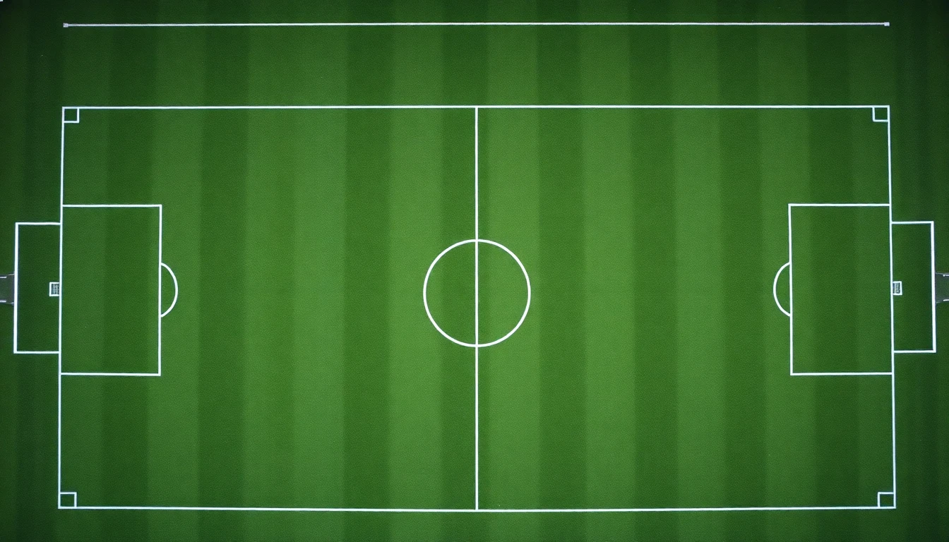 aerial top-down view of a green football pitch with white line markings