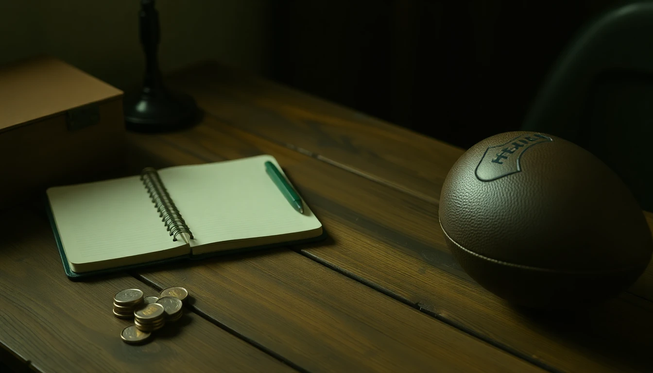 a wooden desk with coins